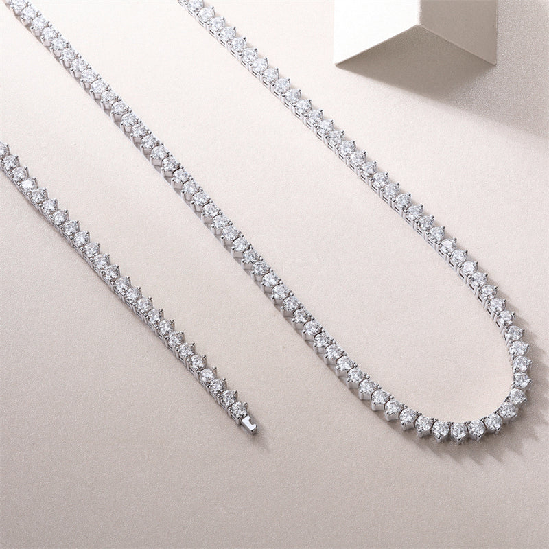 Glamorous Women's Silver Necklace with Round Moissanite Pendant