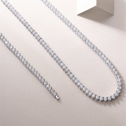 Glamorous Women's Silver Necklace with Round Moissanite Pendant