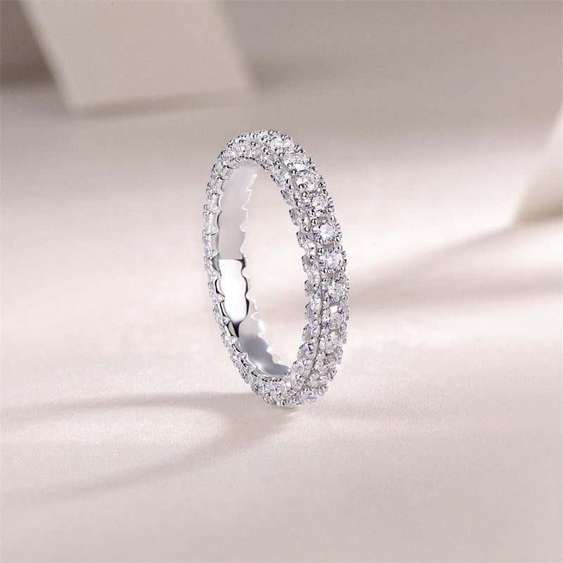 Graceful Silver Ring with Mixed Moissanite Stones