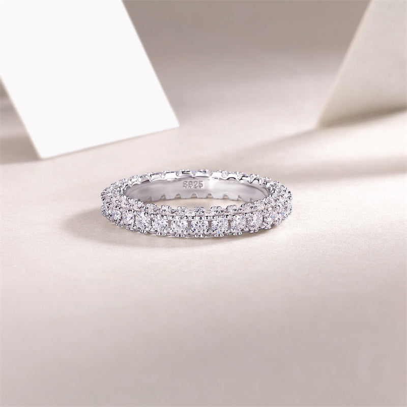 Graceful Silver Ring with Mixed Moissanite Stones