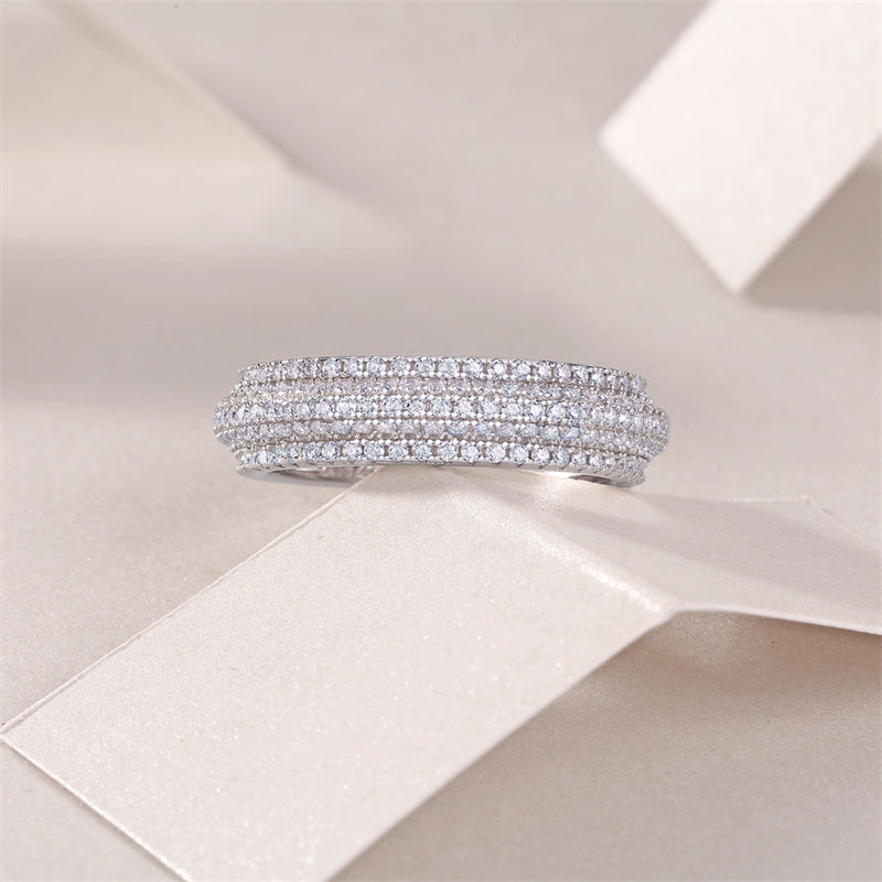 Graceful Silver Ring with Round Moissanite Stones