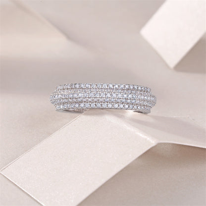 Graceful Silver Ring with Round Moissanite Stones
