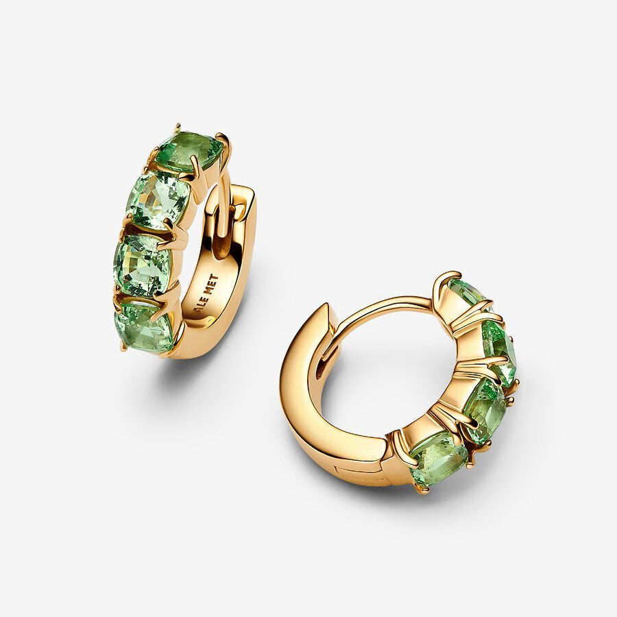 14k Gold Green Hoop Earrings