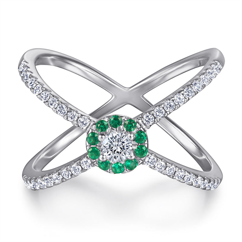 Green Zirconia 925 Silver Ring - French-Inspired Interlocking Circle Statement Piece