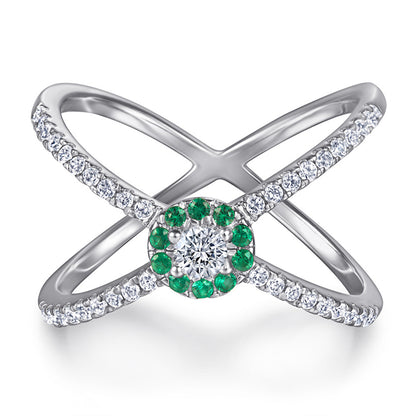 Green Zirconia 925 Silver Ring - French-Inspired Interlocking Circle Statement Piece