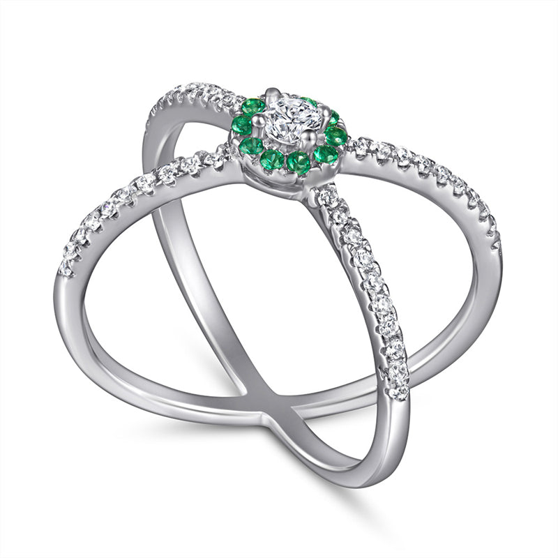 Green Zirconia 925 Silver Ring - French-Inspired Interlocking Circle Statement Piece