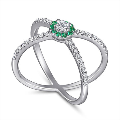Green Zirconia 925 Silver Ring - French-Inspired Interlocking Circle Statement Piece