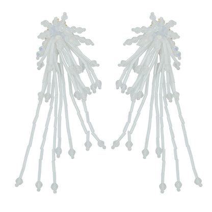 Handcrafted Geometric Crystal Drop Earrings in White  (Gold Plated)