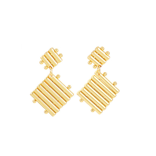 Handcrafted Geometric Gold Plated Brass Earrings - Circle & Square Design Unique Statement Jewelry for Women