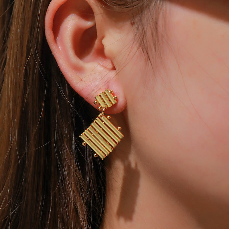 Handcrafted Geometric Gold Plated Brass Earrings - Circle & Square Design Unique Statement Jewelry for Women
