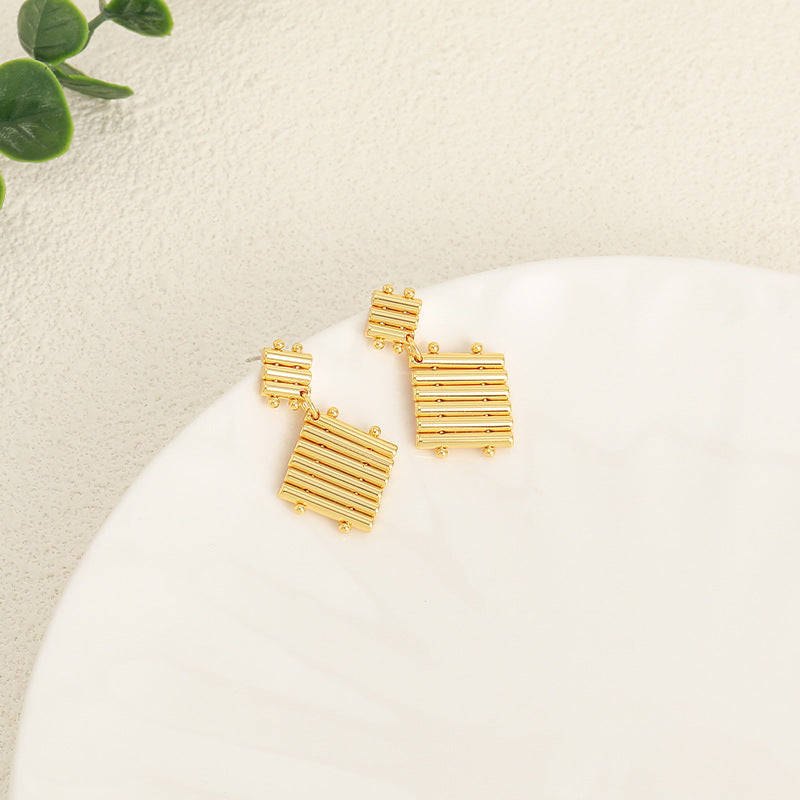Handcrafted Geometric Gold Plated Brass Earrings - Circle & Square Design Unique Statement Jewelry for Women