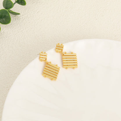 Handcrafted Geometric Gold Plated Brass Earrings - Circle & Square Design Unique Statement Jewelry for Women