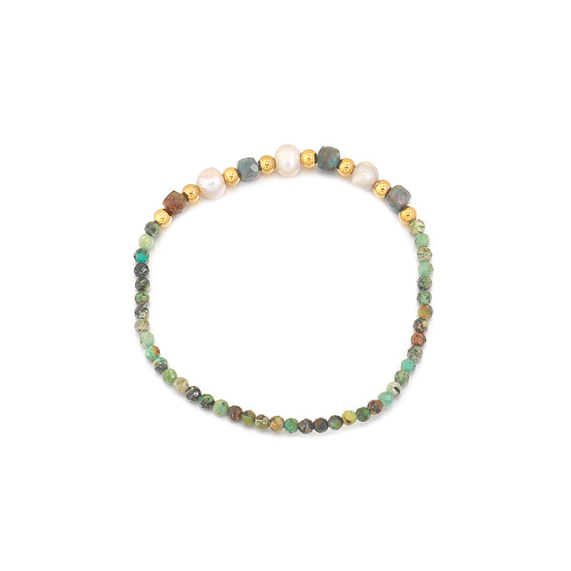 Handmade Bohemian Circular Geometric Bracelet - Genuine Gold Plated with Natural Stones, Stainless Steel & Freshwater Pearls