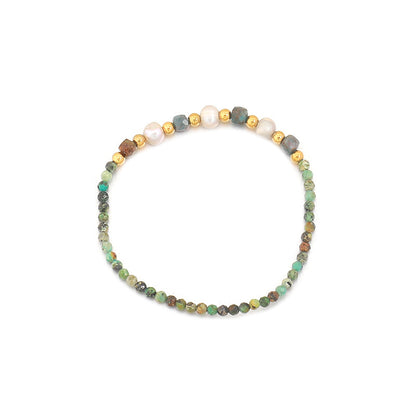 Handmade Bohemian Circular Geometric Bracelet - Genuine Gold Plated with Natural Stones, Stainless Steel & Freshwater Pearls