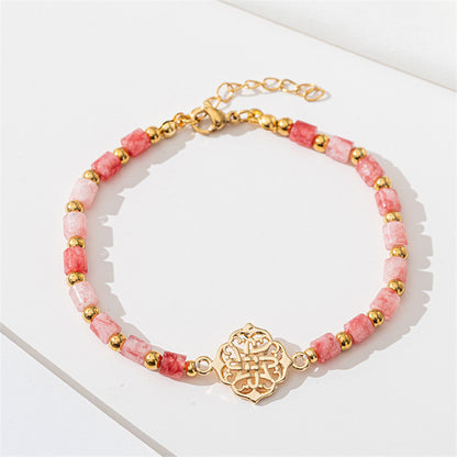 Handmade Chinese Style Geometric Natural Stone Bracelet - Circular Copper Vintage Women's Jewelry