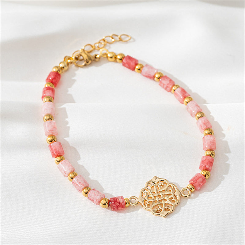 Handmade Chinese Style Geometric Natural Stone Bracelet - Circular Copper Vintage Women's Jewelry