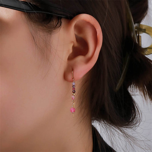 Handmade Chinese Style Geometric Natural Stone Earrings - Gold Plated Stainless Steel