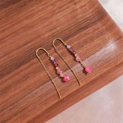 Handmade Chinese Style Geometric Natural Stone Earrings - Gold Plated Stainless Steel