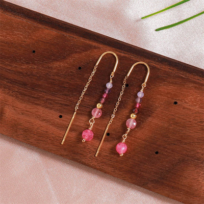 Handmade Chinese Style Geometric Natural Stone Earrings - Gold Plated Stainless Steel