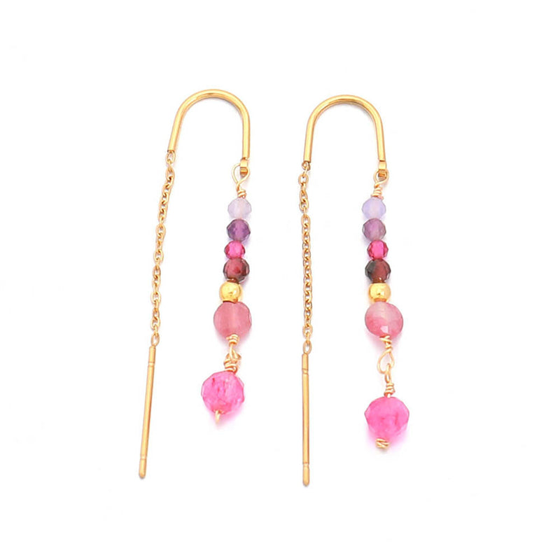 Handmade Chinese Style Geometric Natural Stone Earrings - Gold Plated Stainless Steel