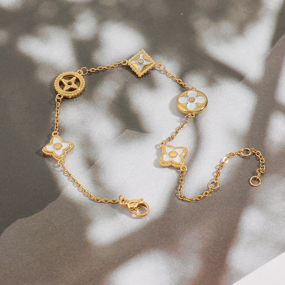 Handmade Floral Geometric Stainless Steel Bracelet - Gold Plated Light Luxury Adjustable Women's Jewelry