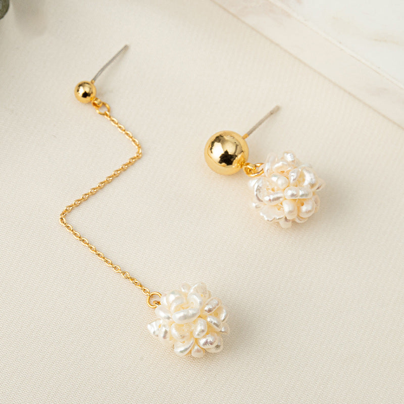 Handmade Freshwater Pearl Drop Earrings with 925 Silver Posts - Geometric Light Luxury Design