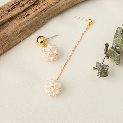 Handmade Freshwater Pearl Drop Earrings with 925 Silver Posts - Geometric Light Luxury Design