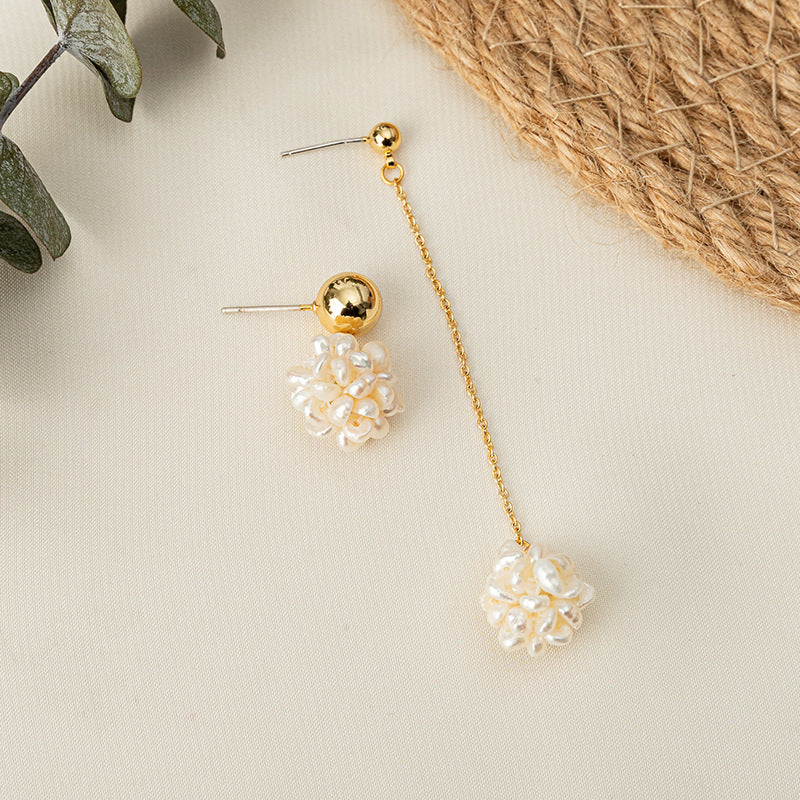 Handmade Freshwater Pearl Drop Earrings with 925 Silver Posts - Geometric Light Luxury Design