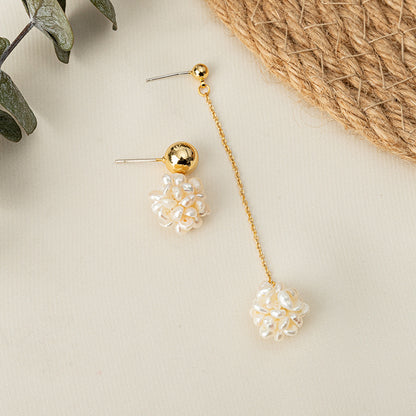 Handmade Freshwater Pearl Drop Earrings with 925 Silver Posts - Geometric Light Luxury Design