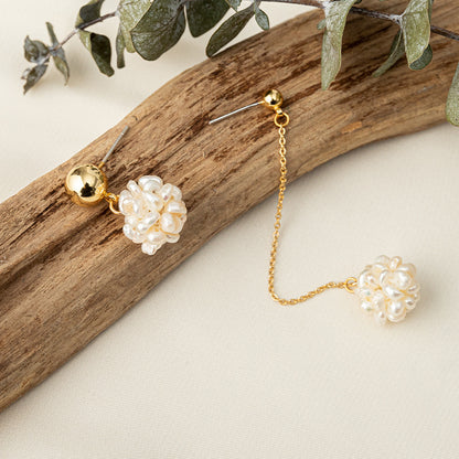 Handmade Freshwater Pearl Drop Earrings with 925 Silver Posts - Geometric Light Luxury Design