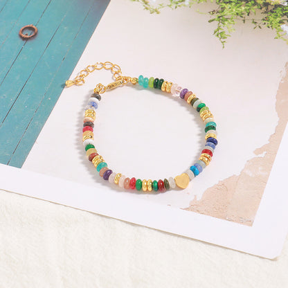 Handmade Genuine Gold Plated Copper Circular Geometric Bracelet - Natural Stone Bohemian Ethnic Style for Women