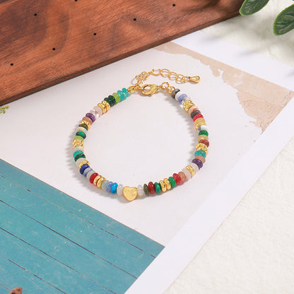 Handmade Genuine Gold Plated Copper Circular Geometric Bracelet - Natural Stone Bohemian Ethnic Style for Women