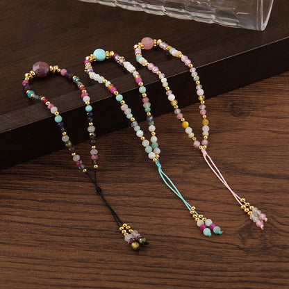 Handmade Geometric Circle Natural Stone Bracelet - Stainless Steel Light Luxury Style Adjustable Unisex Jewelry in Pink, Green, Purple