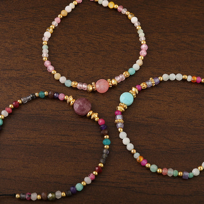 Handmade Geometric Circle Natural Stone Bracelet - Stainless Steel Light Luxury Style Adjustable Unisex Jewelry in Pink, Green, Purple