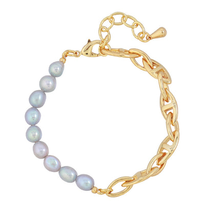Handmade Geometric Circle & Ring Freshwater Pearl Bracelet - Genuine Gold Plated Copper 10.5g Light Luxury Women's Jewelry