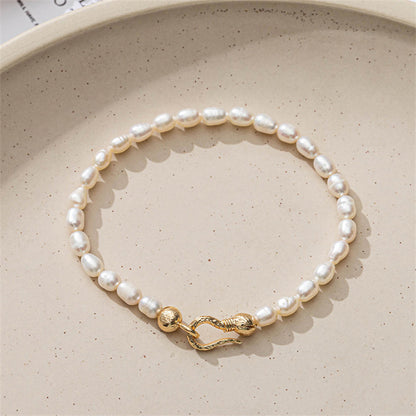 Handmade Geometric Copper & Freshwater Pearl Unisex Bracelet - 4-5mm Pearls, Sweet-Edgy Style, Employee Appreciation Gift