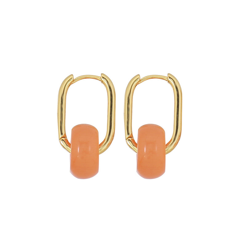 Handmade Geometric Drop Earrings with Natural Stone - Gold Plated Brass in Blue, Pink, Orange & Green