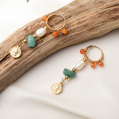 Handmade Geometric Drop Earrings with Natural Stone - Titanium Steel Gold Plated Minimalist Jewelry for Women
