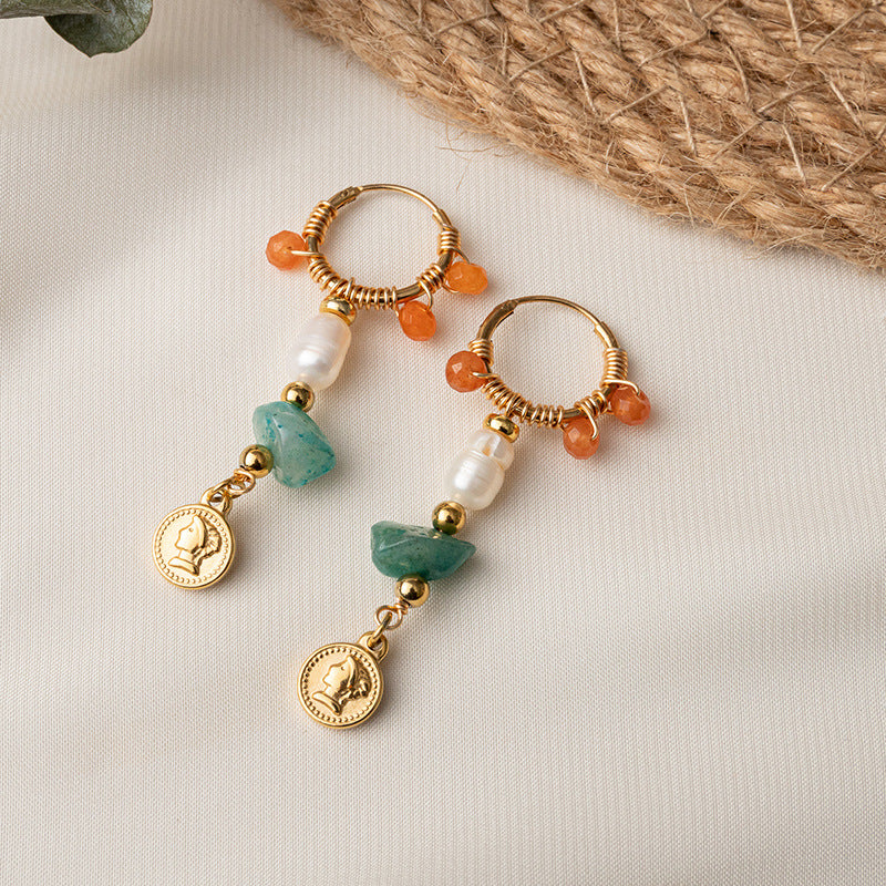 Handmade Geometric Drop Earrings with Natural Stone - Titanium Steel Gold Plated Minimalist Jewelry for Women