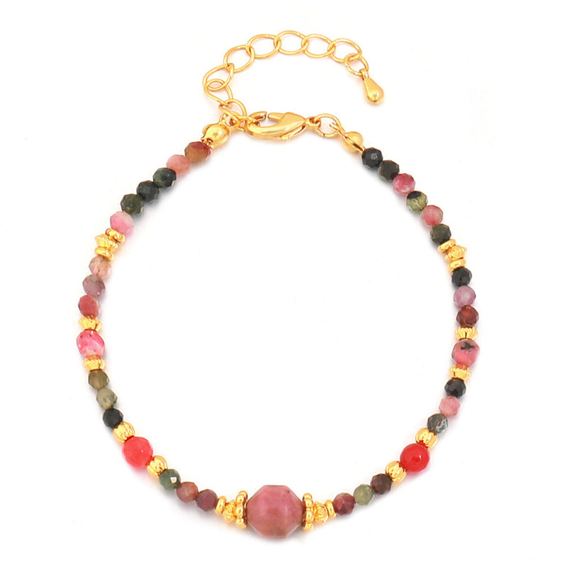 Handmade Geometric Hexagon Gemstone Bracelet for Women - Genuine Gold Plated Copper with Lapis Lazuli, Black Onyx, Tiger Eye, Tourmaline & Natural Stones