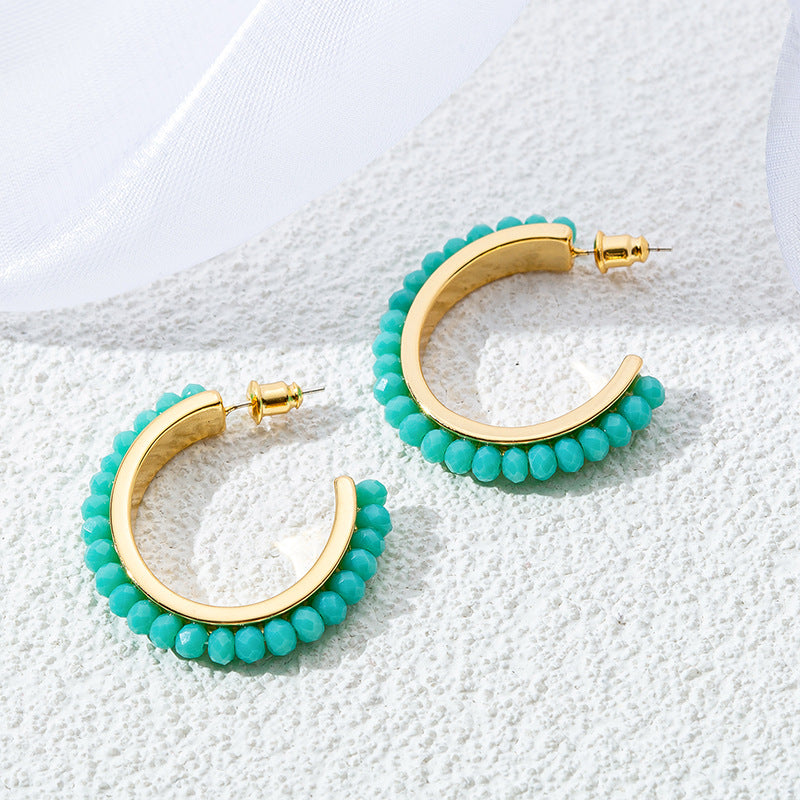 Handmade Geometric Hoop Earrings with Natural Stone & 925 Silver Posts - Sweet & Edgy Style for Women