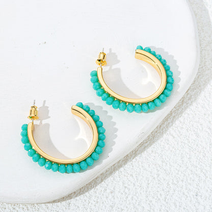 Handmade Geometric Hoop Earrings with Natural Stone & 925 Silver Posts - Sweet & Edgy Style for Women