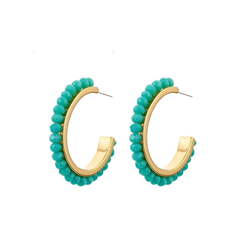 Handmade Geometric Hoop Earrings with Natural Stone & 925 Silver Posts - Sweet & Edgy Style for Women