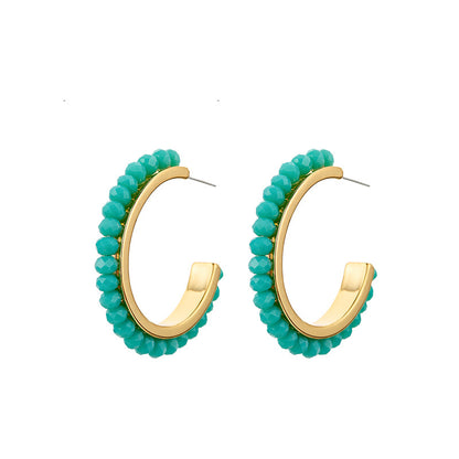 Handmade Geometric Hoop Earrings with Natural Stone & 925 Silver Posts - Sweet & Edgy Style for Women