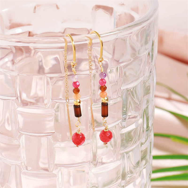 Handmade Geometric Natural Stone & Gold Plated Stainless Steel Earrings - Vintage Inspired