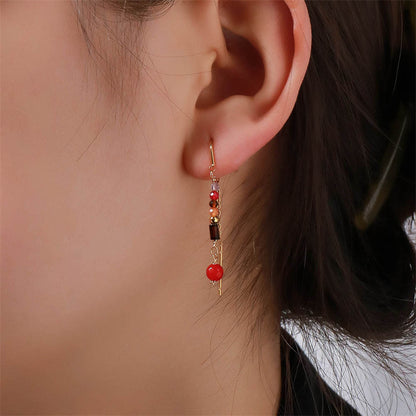 Handmade Geometric Natural Stone & Gold Plated Stainless Steel Earrings - Vintage Inspired