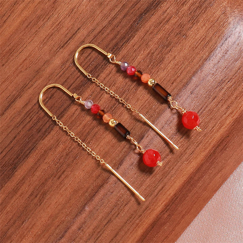 Handmade Geometric Natural Stone & Gold Plated Stainless Steel Earrings - Vintage Inspired