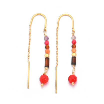 Handmade Geometric Natural Stone & Gold Plated Stainless Steel Earrings - Vintage Inspired