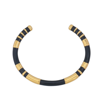 Handmade Geometric Ring-shaped Bracelet - Genuine Gold Plated Copper in Black/Gold & Avocado Green  Light Luxury Style