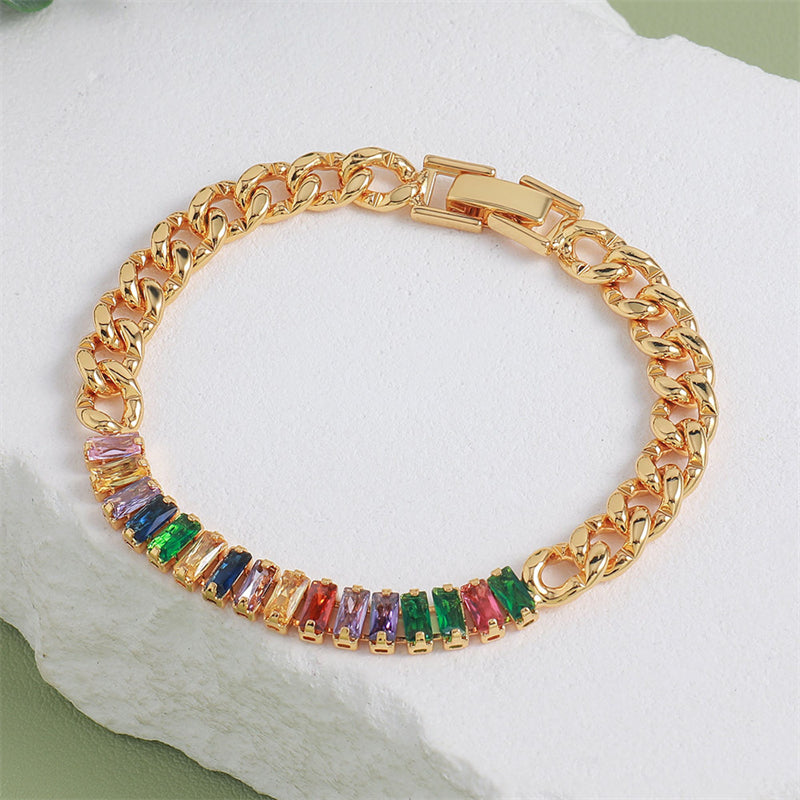 Handmade Geometric Ring Bracelet - Genuine Gold Plated Copper with Zircon, Light Luxury Style for Women